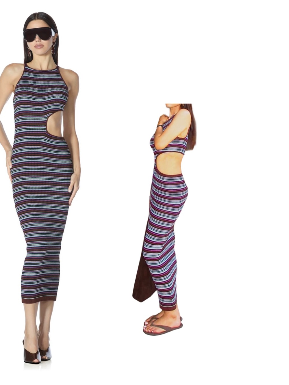 AFRM Striped Cutout Maxi Dress in Purple, Blue, Brown